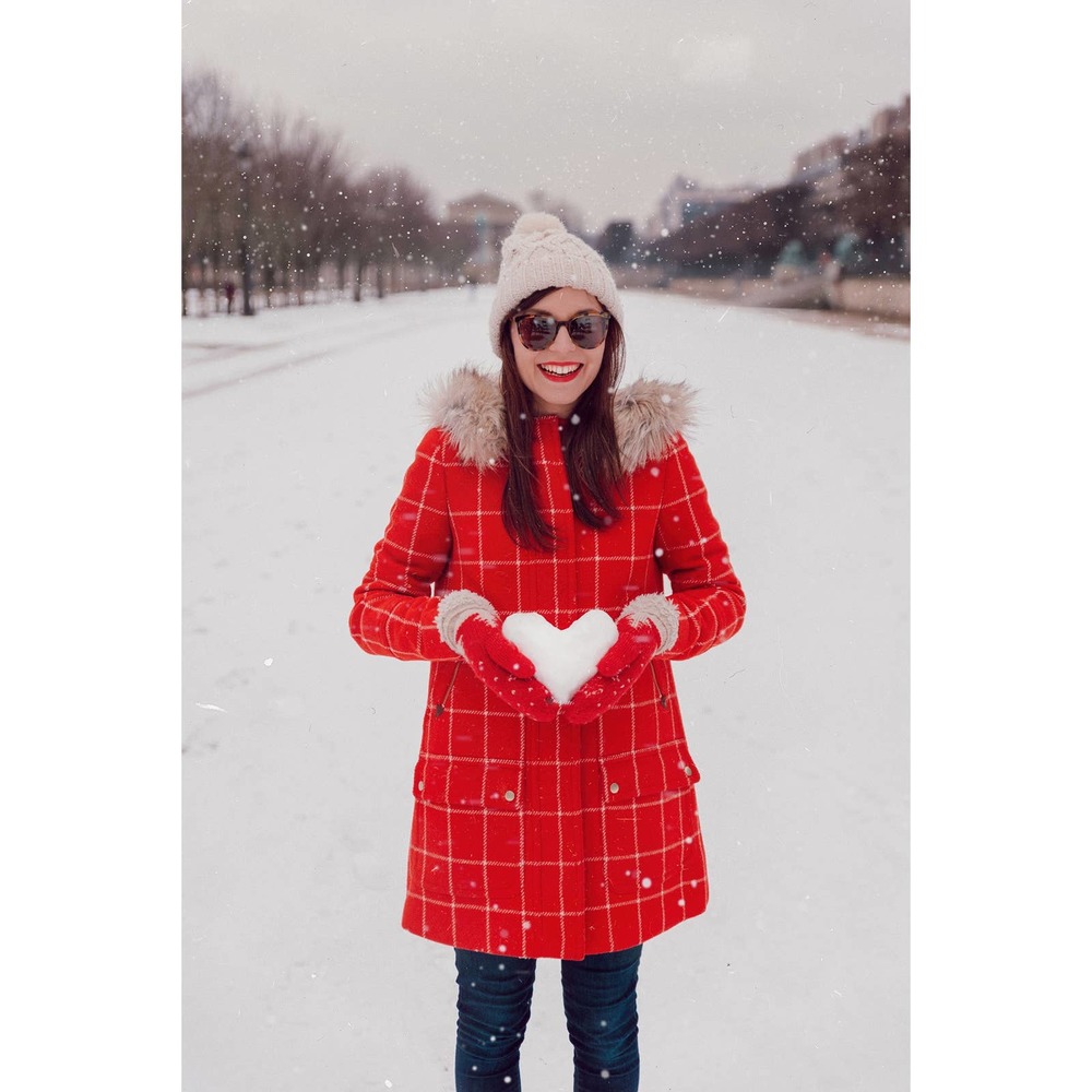 Rare J. Crew Red Windowpane Check Chateau Stadium Wool Parka Coat size 8-10